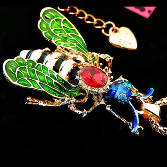 Crystal Enamel Bee Pendant Long Necklace Multicolor- Betsey Johnson - Picture 1 of 6